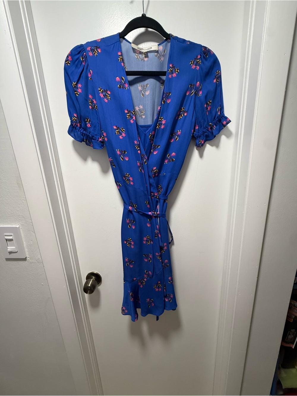 Diane Von Furstenberg Royal Blue Floral Wrap Midi Dress